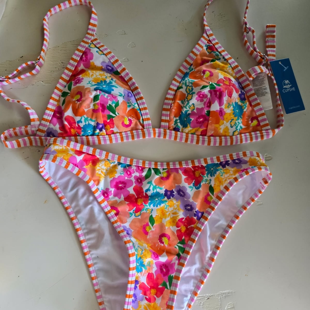 Cupshe Pink and Orange Bikini Floral Swimwear